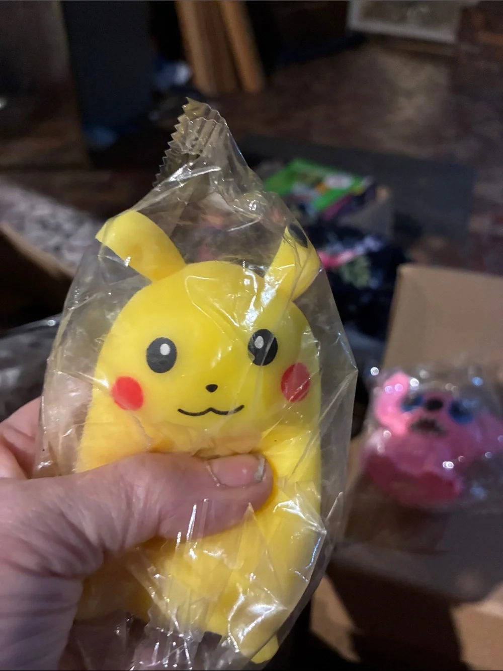 Kids Plush Squishy Toy Set - Pink Monster & Yellow Pikachu-Style